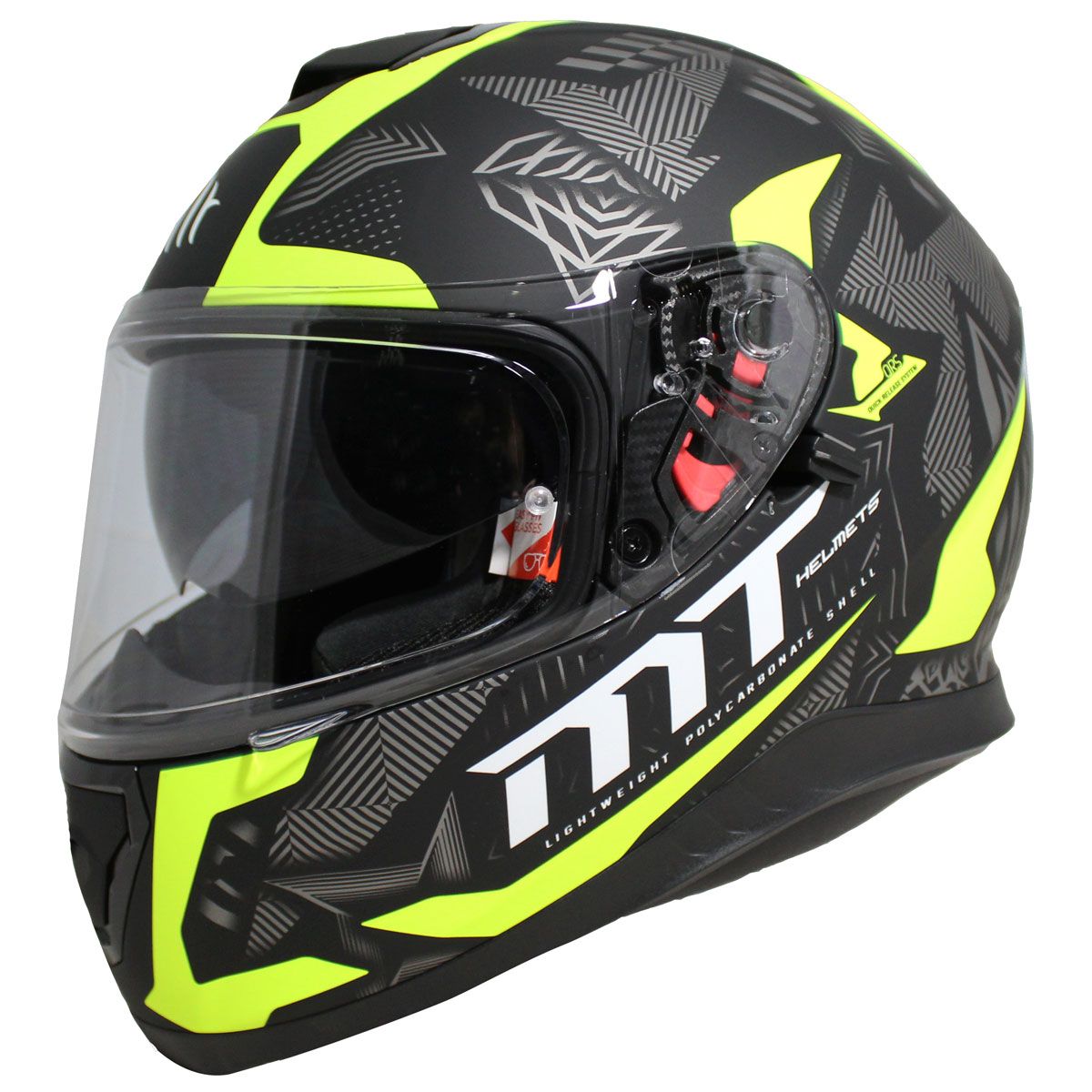 Black MT Thunder 3 SV Fractal Motorcycle Full Face Helmet Mat Yellow 