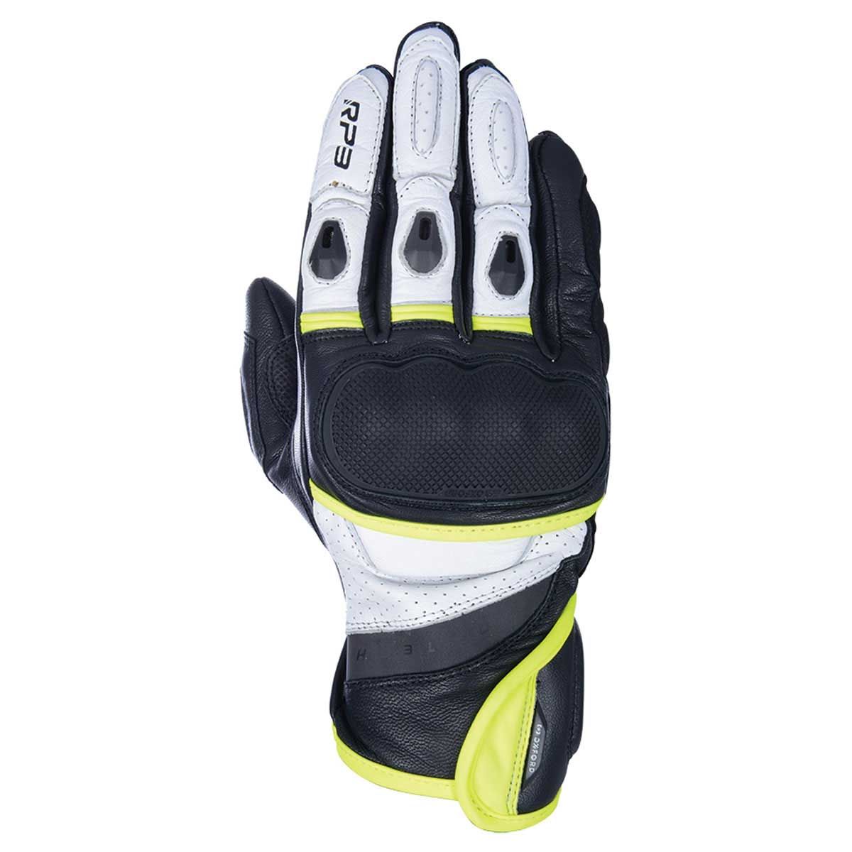 Oxford RP 3 2.0 Sports Short Leather Gloves Black / White / Fluo Yellow