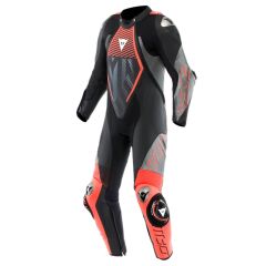 Dainese Audax D Zip One Piece Perforated Leather Suit Black / Fluo Red / Anthracite