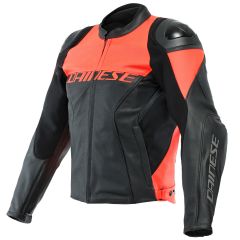 Dainese Racing 4 Perforated Leather Jacket Black / Fluo Red