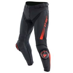 Dainese Super Speed Leather Trousers Black / Fluo Red