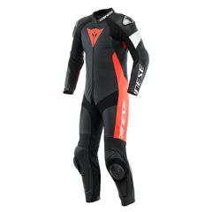 Dainese Tosa One Piece Perforated Leather Suit Black / Fluo Red / White
