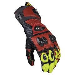 LS2 Feng Leather Gloves Red / Hi-Viz Yellow
