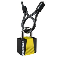 Oxford Loop 10 Hopped Cable & Padlock Black / Yellow - 10mm x 1.8m