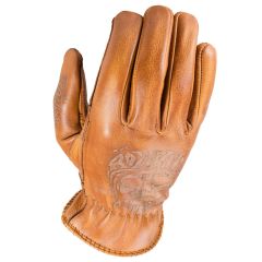 Rokker Tattoo Leather Gloves Skull Cognac