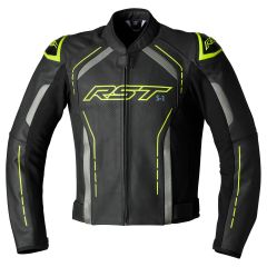 RST S1 CE Leather Jacket Black / Grey / Fluo Yellow