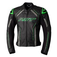 RST S1 CE Leather Jacket Black / Grey / Neon Green