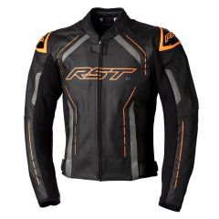 RST S1 CE Leather Jacket Black / Grey / Neon Orange